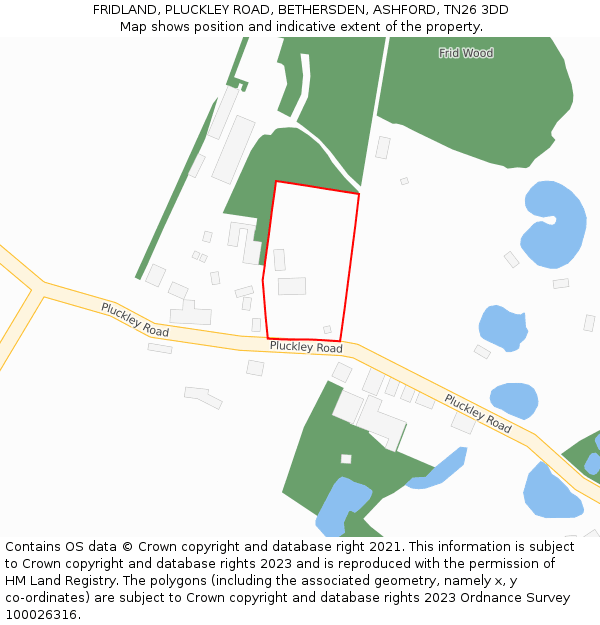 FRIDLAND, PLUCKLEY ROAD, BETHERSDEN, ASHFORD, TN26 3DD: Location map and indicative extent of plot