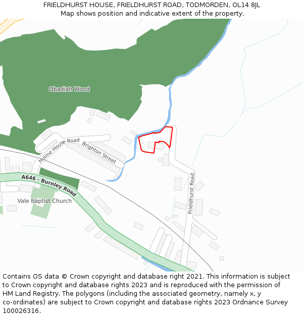 FRIELDHURST HOUSE, FRIELDHURST ROAD, TODMORDEN, OL14 8JL: Location map and indicative extent of plot