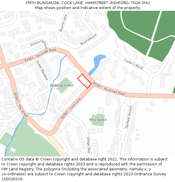 FRITH BUNGALOW, COCK LANE, HAMSTREET, ASHFORD, TN26 2HU: Location map and indicative extent of plot