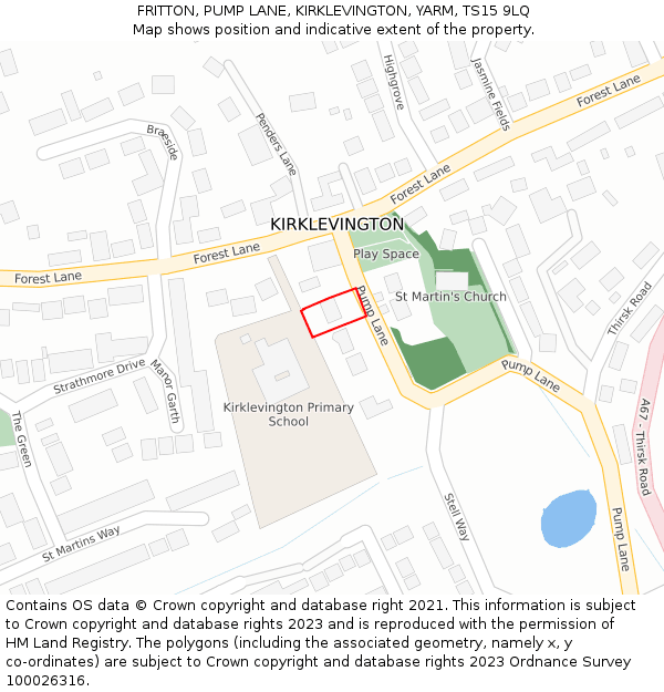 FRITTON, PUMP LANE, KIRKLEVINGTON, YARM, TS15 9LQ: Location map and indicative extent of plot