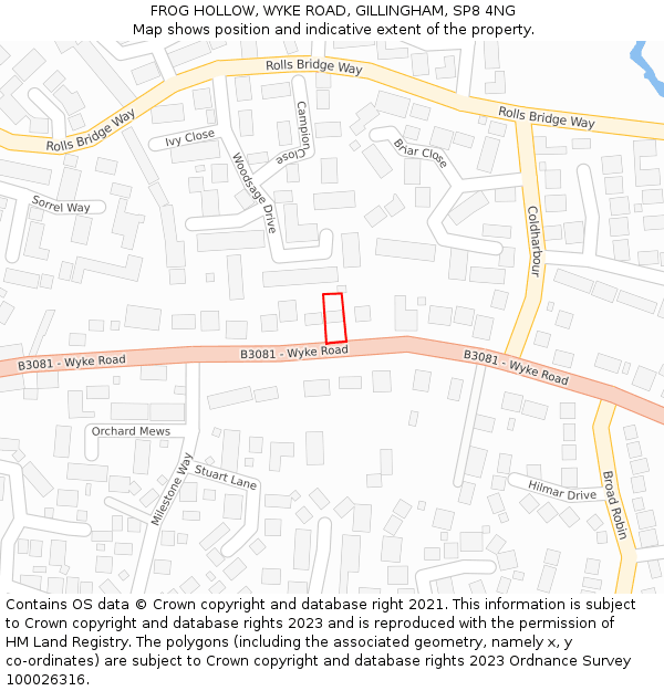 FROG HOLLOW, WYKE ROAD, GILLINGHAM, SP8 4NG: Location map and indicative extent of plot