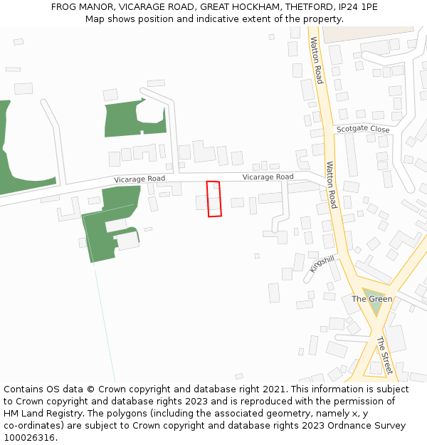 FROG MANOR, VICARAGE ROAD, GREAT HOCKHAM, THETFORD, IP24 1PE: Location map and indicative extent of plot