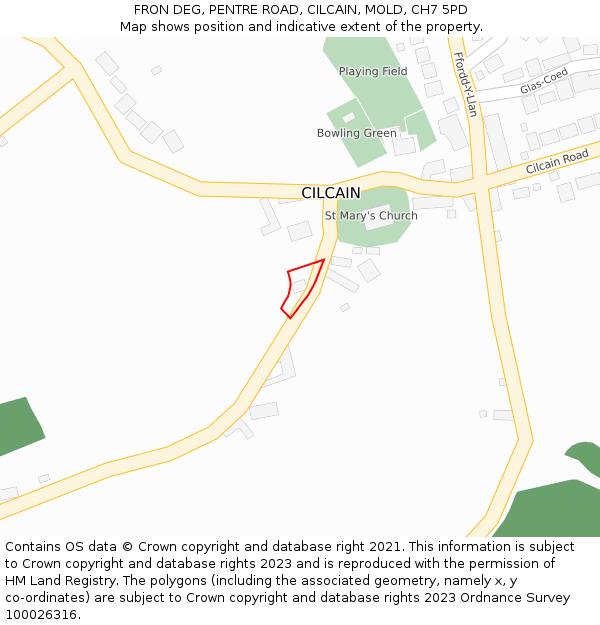 FRON DEG, PENTRE ROAD, CILCAIN, MOLD, CH7 5PD: Location map and indicative extent of plot