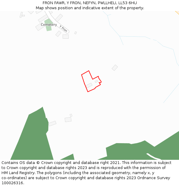 FRON FAWR, Y FRON, NEFYN, PWLLHELI, LL53 6HU: Location map and indicative extent of plot