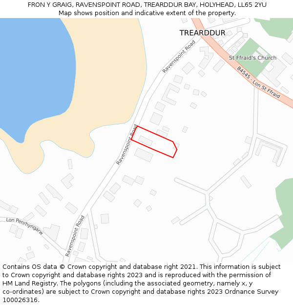 FRON Y GRAIG, RAVENSPOINT ROAD, TREARDDUR BAY, HOLYHEAD, LL65 2YU: Location map and indicative extent of plot