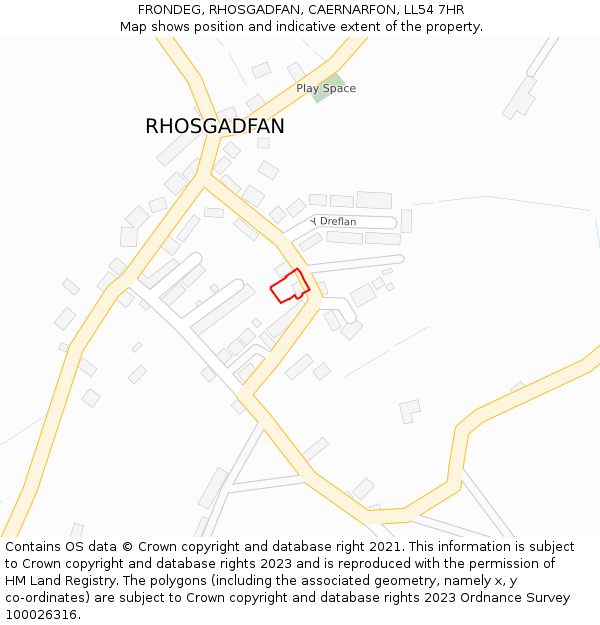 FRONDEG, RHOSGADFAN, CAERNARFON, LL54 7HR: Location map and indicative extent of plot