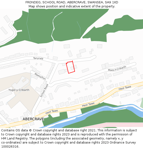 FRONDEG, SCHOOL ROAD, ABERCRAVE, SWANSEA, SA9 1XD: Location map and indicative extent of plot