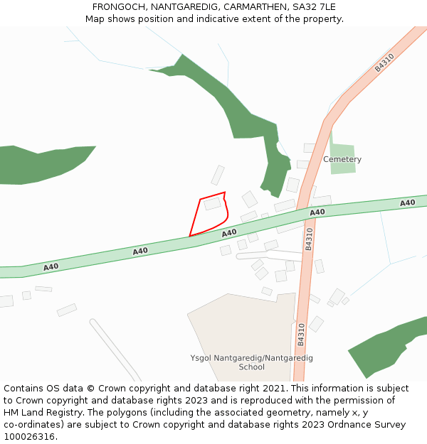 FRONGOCH, NANTGAREDIG, CARMARTHEN, SA32 7LE: Location map and indicative extent of plot