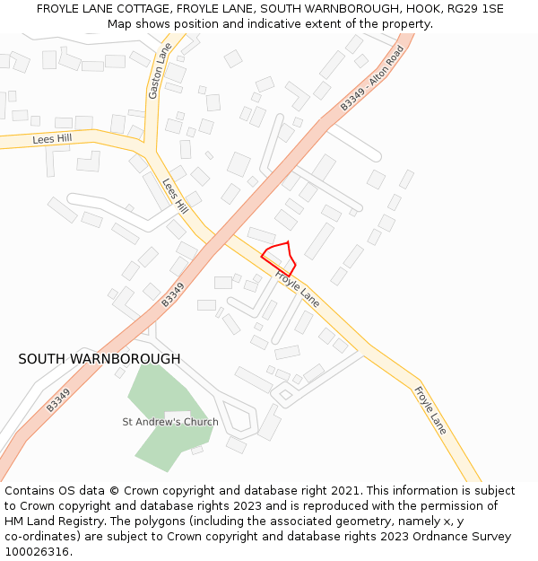 FROYLE LANE COTTAGE, FROYLE LANE, SOUTH WARNBOROUGH, HOOK, RG29 1SE: Location map and indicative extent of plot