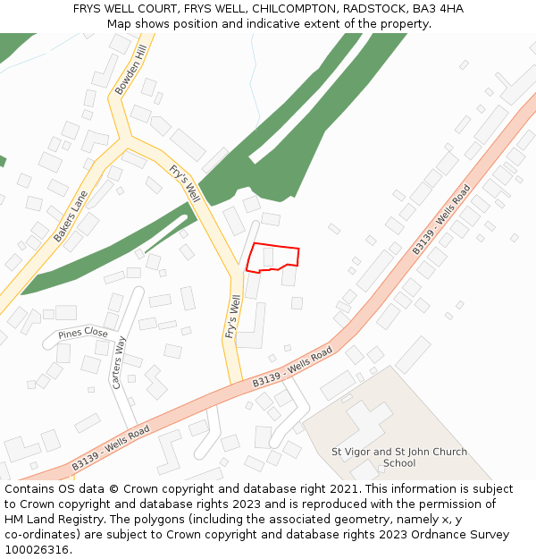 FRYS WELL COURT, FRYS WELL, CHILCOMPTON, RADSTOCK, BA3 4HA: Location map and indicative extent of plot