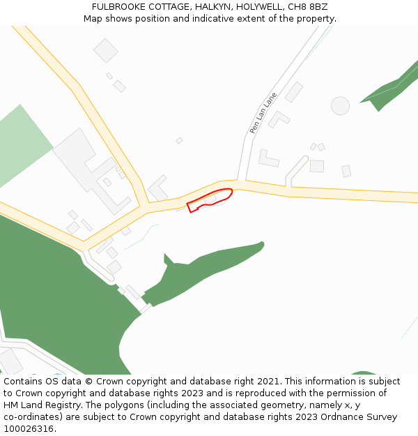 FULBROOKE COTTAGE, HALKYN, HOLYWELL, CH8 8BZ: Location map and indicative extent of plot