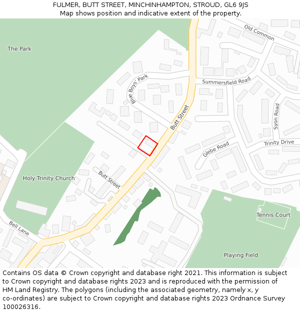 FULMER, BUTT STREET, MINCHINHAMPTON, STROUD, GL6 9JS: Location map and indicative extent of plot