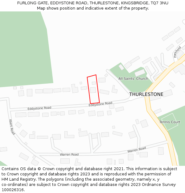 FURLONG GATE, EDDYSTONE ROAD, THURLESTONE, KINGSBRIDGE, TQ7 3NU: Location map and indicative extent of plot
