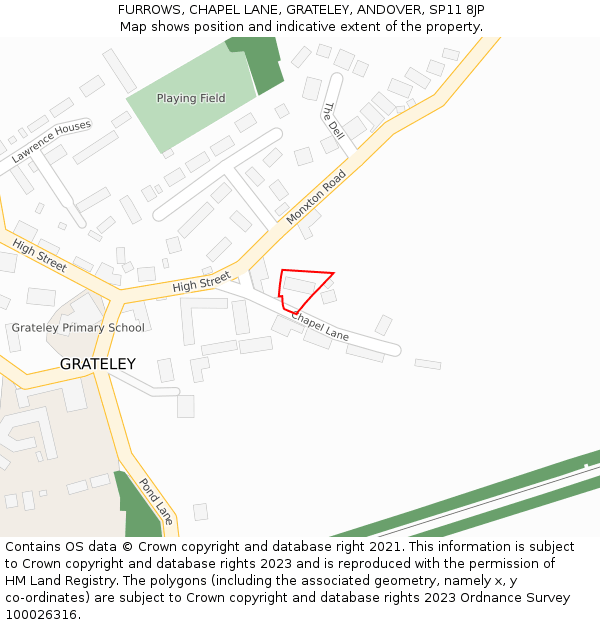 FURROWS, CHAPEL LANE, GRATELEY, ANDOVER, SP11 8JP: Location map and indicative extent of plot