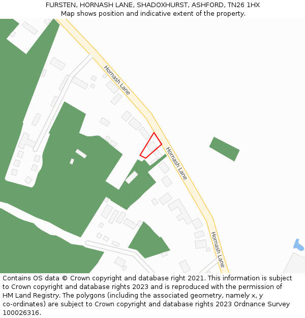 FURSTEN, HORNASH LANE, SHADOXHURST, ASHFORD, TN26 1HX: Location map and indicative extent of plot