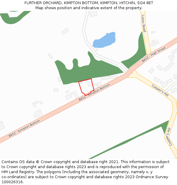 FURTHER ORCHARD, KIMPTON BOTTOM, KIMPTON, HITCHIN, SG4 8ET: Location map and indicative extent of plot