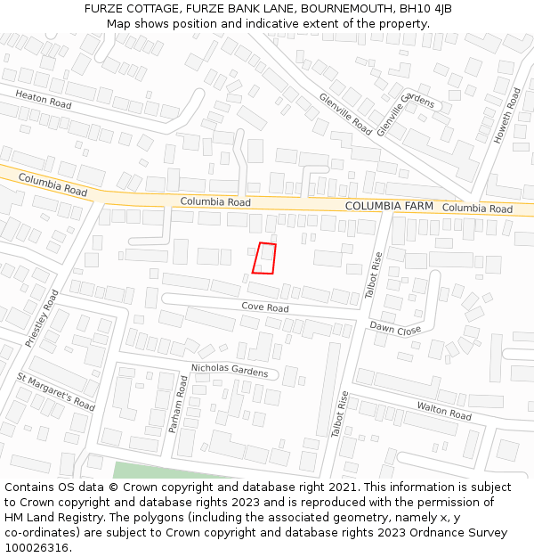 FURZE COTTAGE, FURZE BANK LANE, BOURNEMOUTH, BH10 4JB: Location map and indicative extent of plot