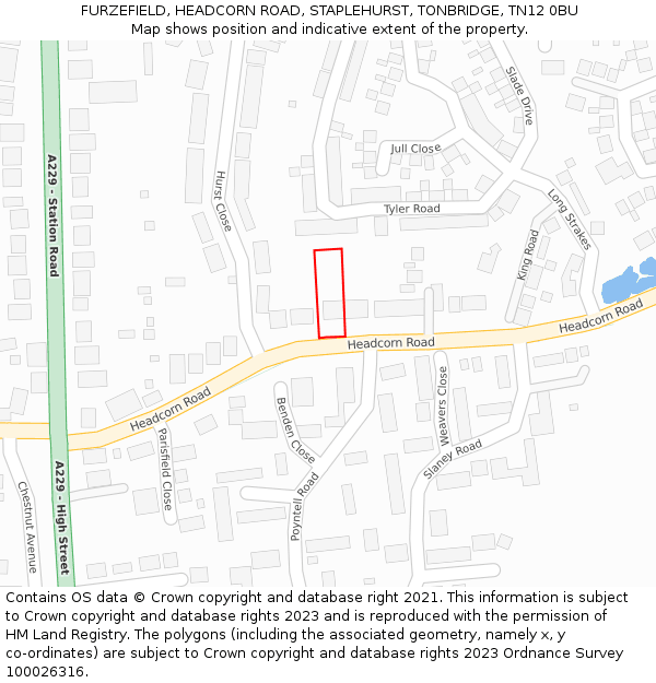 FURZEFIELD, HEADCORN ROAD, STAPLEHURST, TONBRIDGE, TN12 0BU: Location map and indicative extent of plot