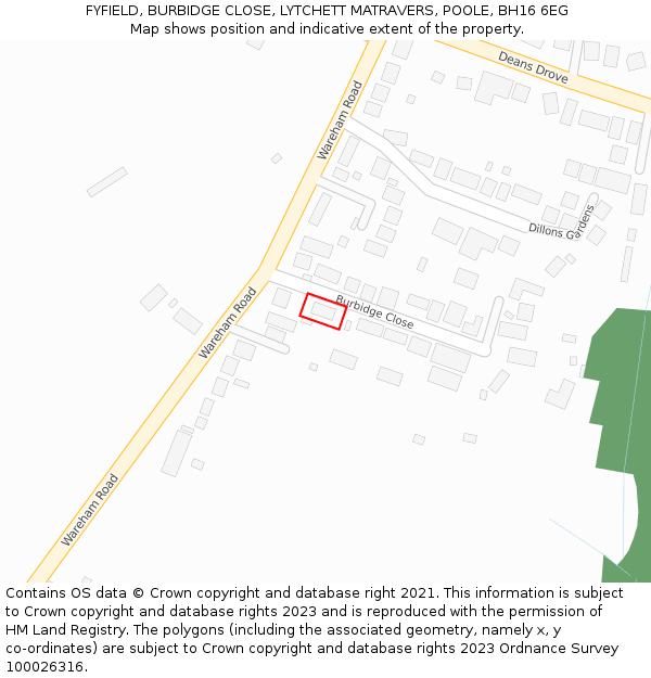FYFIELD, BURBIDGE CLOSE, LYTCHETT MATRAVERS, POOLE, BH16 6EG: Location map and indicative extent of plot