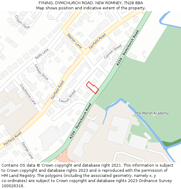 FYNING, DYMCHURCH ROAD, NEW ROMNEY, TN28 8BA: Location map and indicative extent of plot