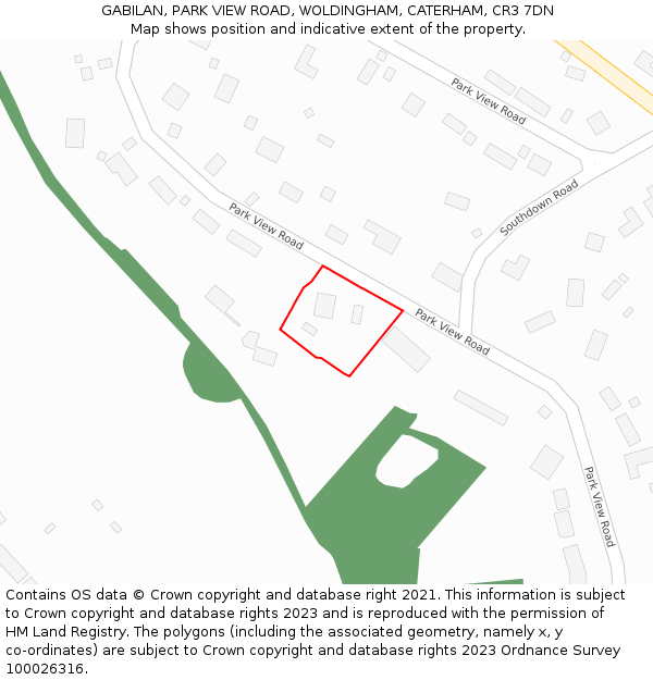 GABILAN, PARK VIEW ROAD, WOLDINGHAM, CATERHAM, CR3 7DN: Location map and indicative extent of plot