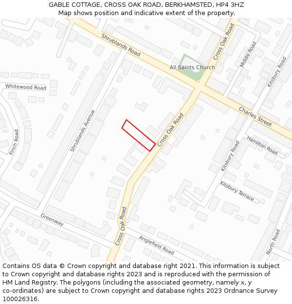 GABLE COTTAGE, CROSS OAK ROAD, BERKHAMSTED, HP4 3HZ: Location map and indicative extent of plot