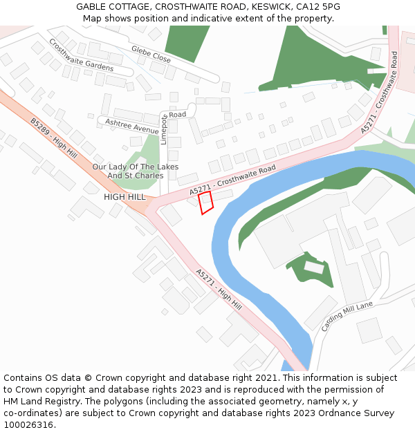 GABLE COTTAGE, CROSTHWAITE ROAD, KESWICK, CA12 5PG: Location map and indicative extent of plot