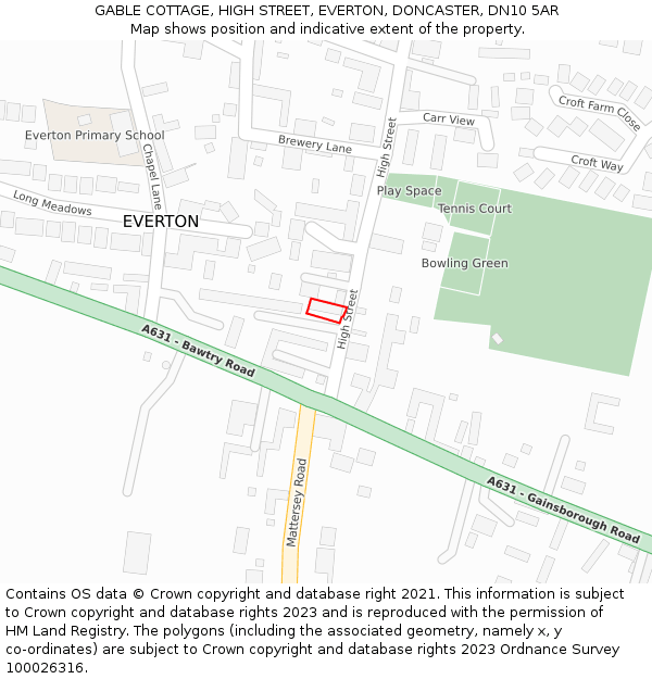 GABLE COTTAGE, HIGH STREET, EVERTON, DONCASTER, DN10 5AR: Location map and indicative extent of plot