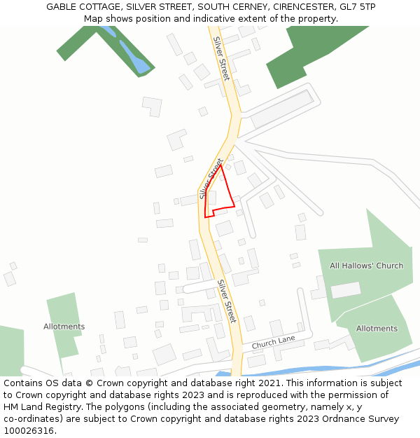 GABLE COTTAGE, SILVER STREET, SOUTH CERNEY, CIRENCESTER, GL7 5TP: Location map and indicative extent of plot