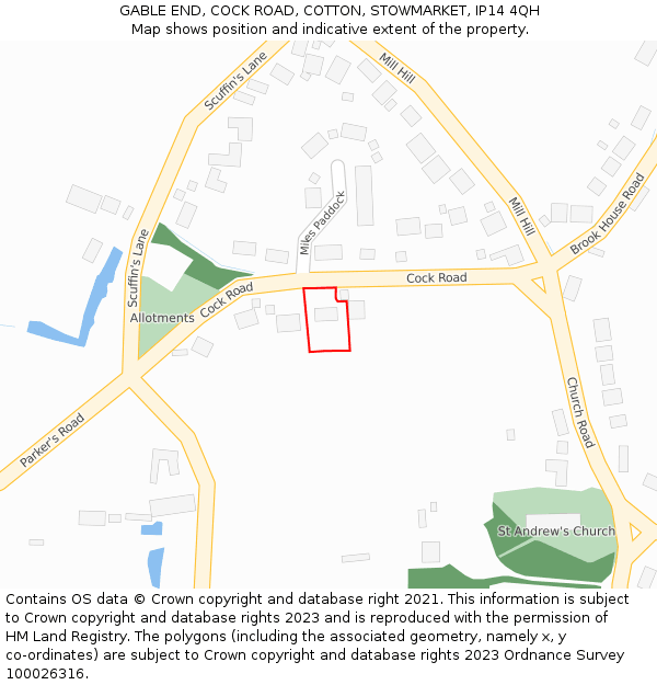 GABLE END, COCK ROAD, COTTON, STOWMARKET, IP14 4QH: Location map and indicative extent of plot