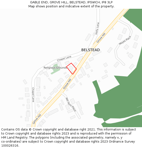 GABLE END, GROVE HILL, BELSTEAD, IPSWICH, IP8 3LP: Location map and indicative extent of plot
