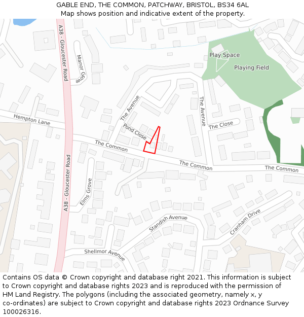 GABLE END, THE COMMON, PATCHWAY, BRISTOL, BS34 6AL: Location map and indicative extent of plot
