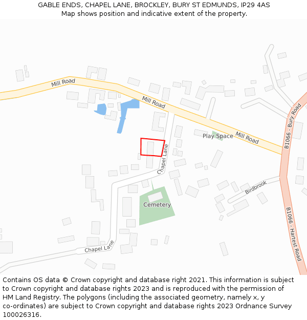 GABLE ENDS, CHAPEL LANE, BROCKLEY, BURY ST EDMUNDS, IP29 4AS: Location map and indicative extent of plot