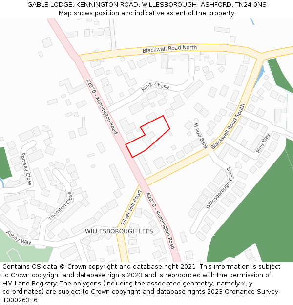 GABLE LODGE, KENNINGTON ROAD, WILLESBOROUGH, ASHFORD, TN24 0NS: Location map and indicative extent of plot