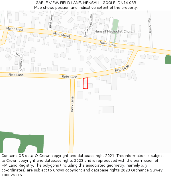 GABLE VIEW, FIELD LANE, HENSALL, GOOLE, DN14 0RB: Location map and indicative extent of plot