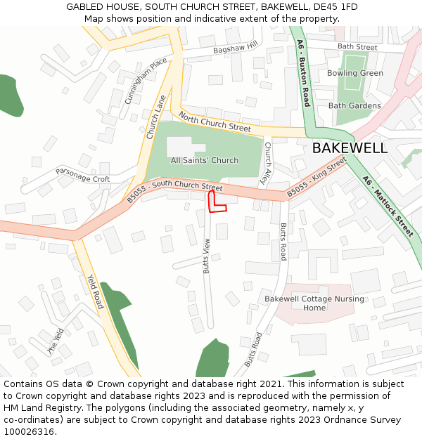 GABLED HOUSE, SOUTH CHURCH STREET, BAKEWELL, DE45 1FD: Location map and indicative extent of plot