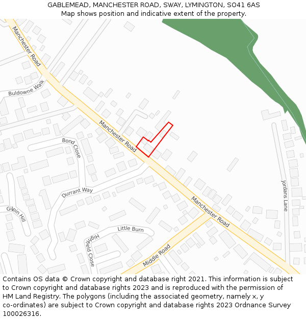 GABLEMEAD, MANCHESTER ROAD, SWAY, LYMINGTON, SO41 6AS: Location map and indicative extent of plot