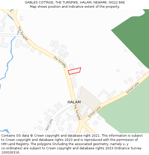 GABLES COTTAGE, THE TURNPIKE, HALAM, NEWARK, NG22 8AE: Location map and indicative extent of plot