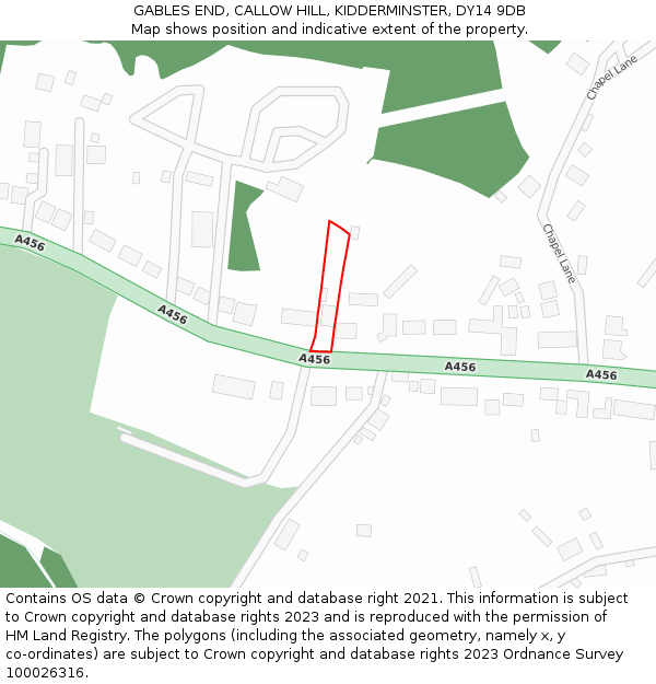 GABLES END, CALLOW HILL, KIDDERMINSTER, DY14 9DB: Location map and indicative extent of plot