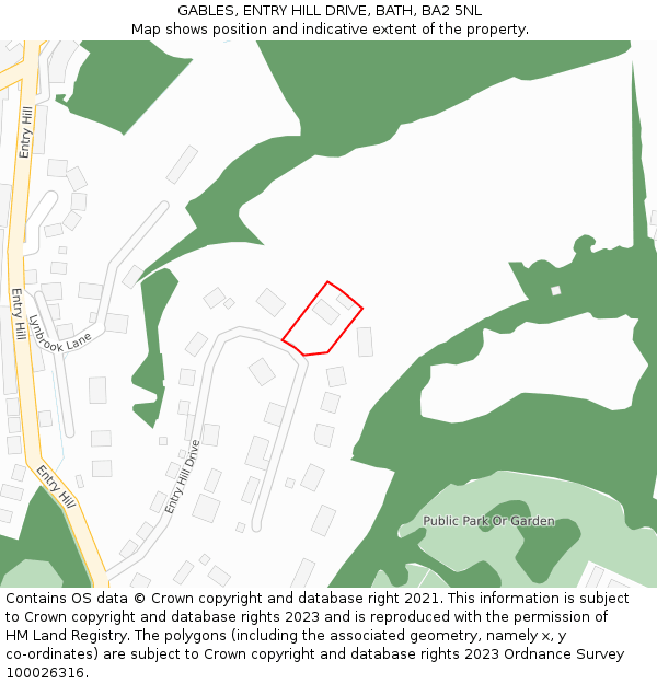 GABLES, ENTRY HILL DRIVE, BATH, BA2 5NL: Location map and indicative extent of plot