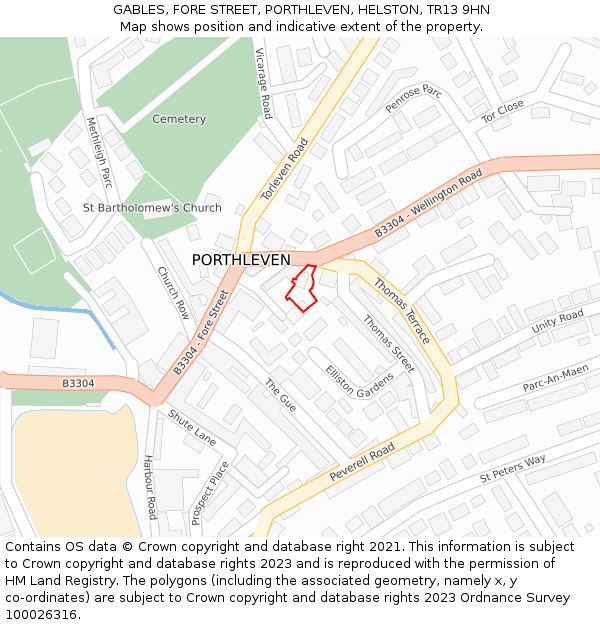 GABLES, FORE STREET, PORTHLEVEN, HELSTON, TR13 9HN: Location map and indicative extent of plot