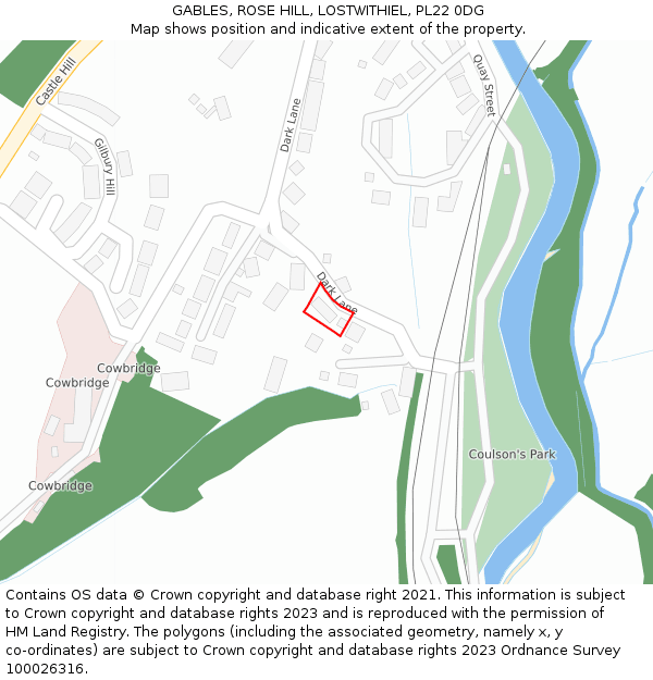 GABLES, ROSE HILL, LOSTWITHIEL, PL22 0DG: Location map and indicative extent of plot