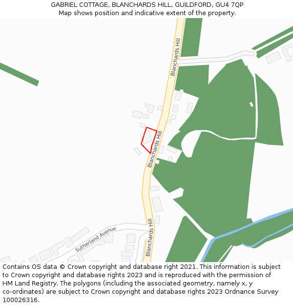 GABRIEL COTTAGE, BLANCHARDS HILL, GUILDFORD, GU4 7QP: Location map and indicative extent of plot