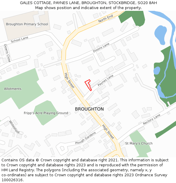 GALES COTTAGE, PAYNES LANE, BROUGHTON, STOCKBRIDGE, SO20 8AH: Location map and indicative extent of plot