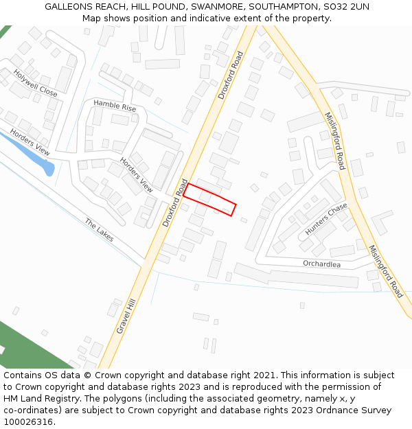 GALLEONS REACH, HILL POUND, SWANMORE, SOUTHAMPTON, SO32 2UN: Location map and indicative extent of plot