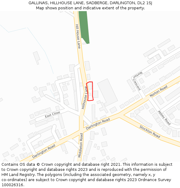 GALLINAS, HILLHOUSE LANE, SADBERGE, DARLINGTON, DL2 1SJ: Location map and indicative extent of plot