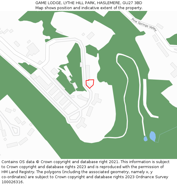 GAME LODGE, LYTHE HILL PARK, HASLEMERE, GU27 3BD: Location map and indicative extent of plot