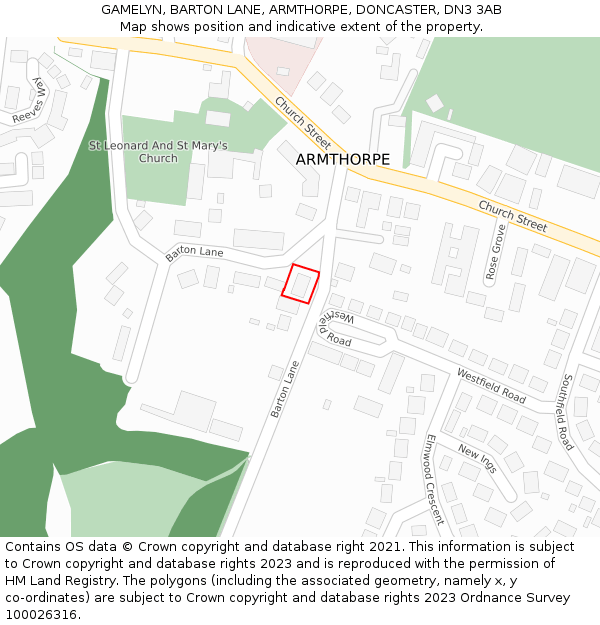 GAMELYN, BARTON LANE, ARMTHORPE, DONCASTER, DN3 3AB: Location map and indicative extent of plot