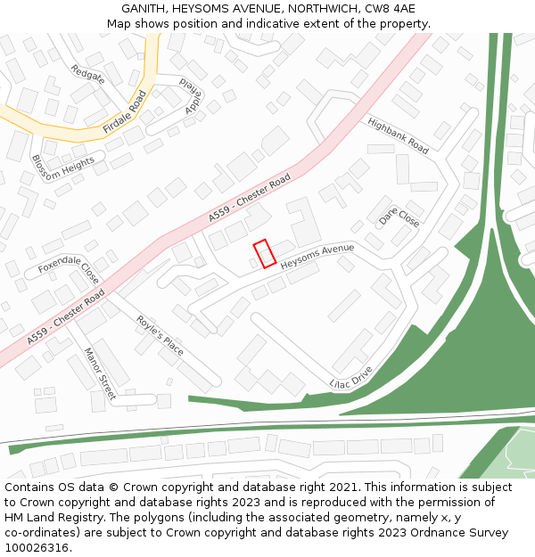 GANITH, HEYSOMS AVENUE, NORTHWICH, CW8 4AE: Location map and indicative extent of plot