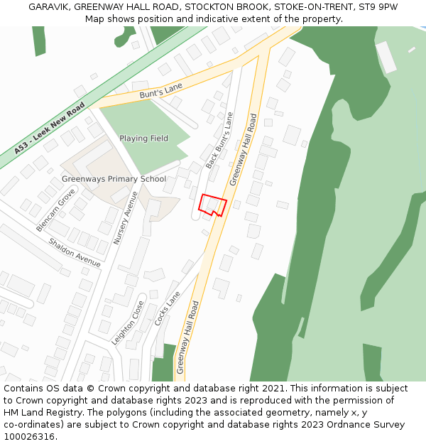 GARAVIK, GREENWAY HALL ROAD, STOCKTON BROOK, STOKE-ON-TRENT, ST9 9PW: Location map and indicative extent of plot